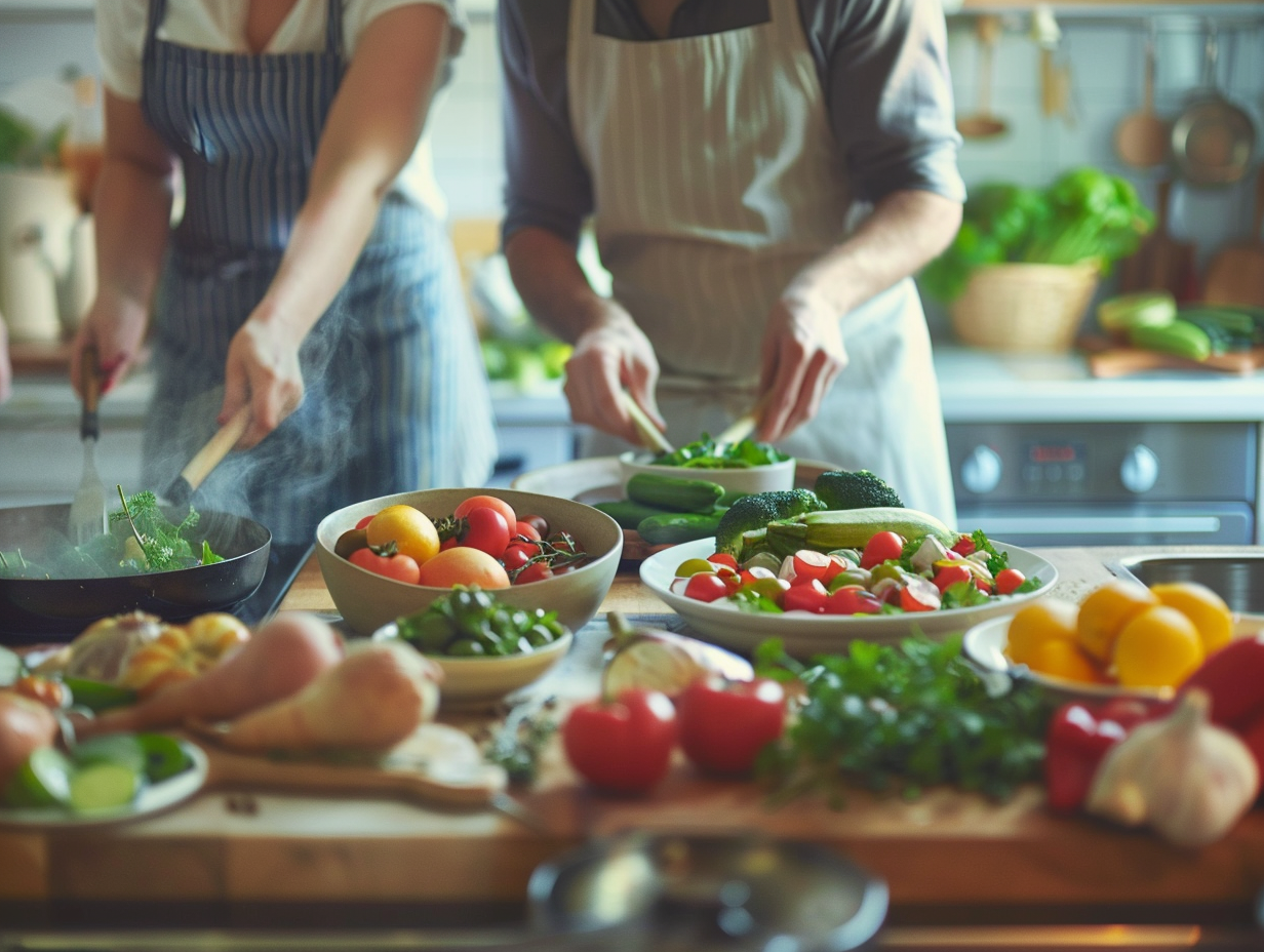 Процес приготування здорової їжі на кухні